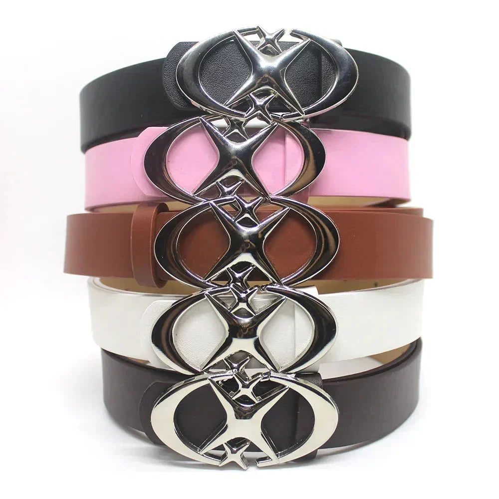 Y2K Cross Star Buckle Leather Belt - netstar®