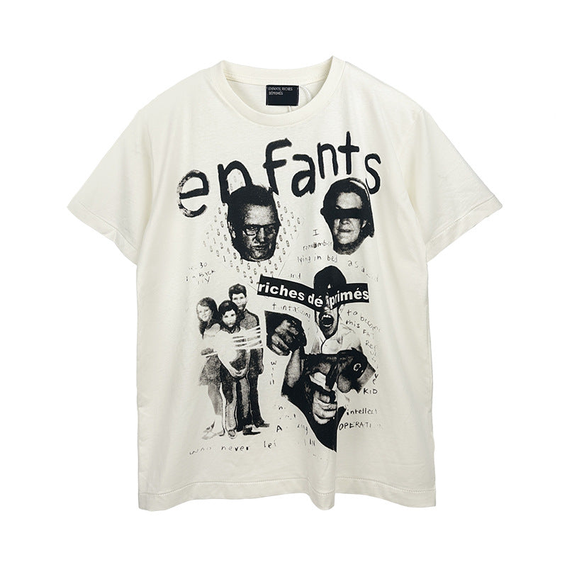 Casual short-sleeved T-shirt, printed cotton