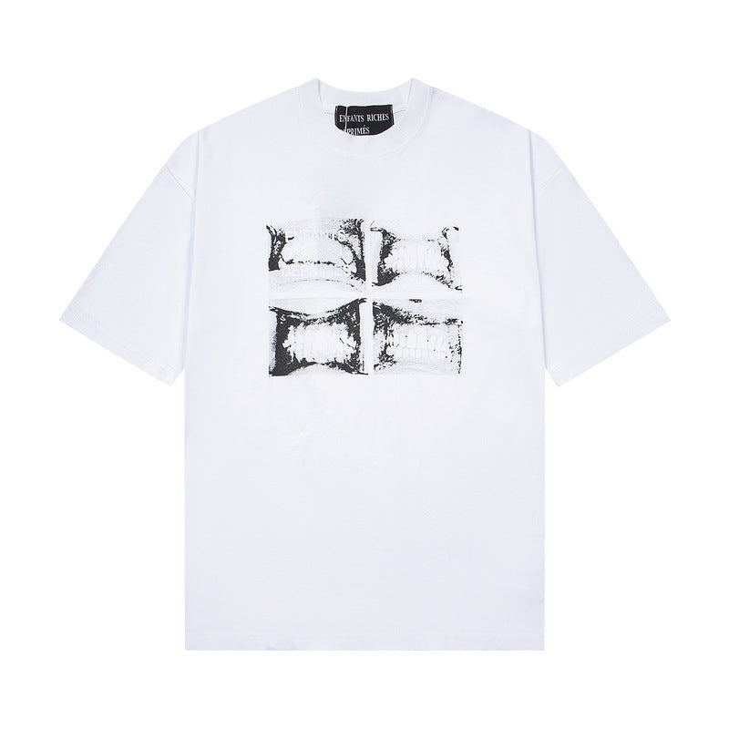 Casual short-sleeved T-shirt, printed cotton