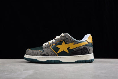 BAPE STA Low-Top Sneakers in Green and Yellow