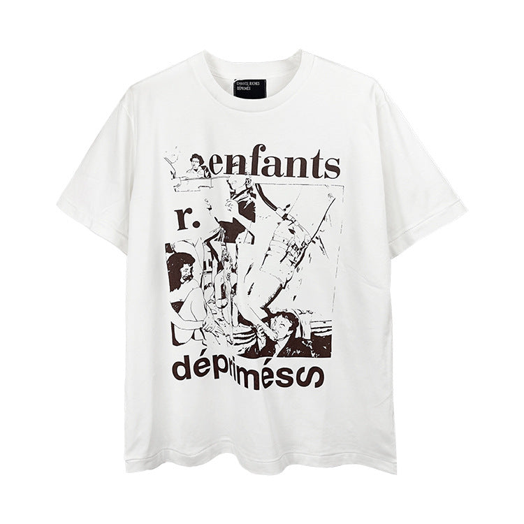 Casual short-sleeved T-shirt, printed cotton