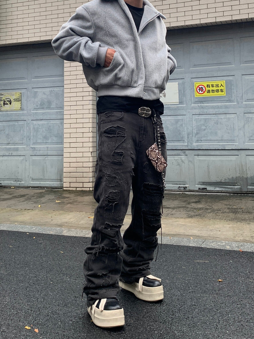 Embroidered Denim Trousers