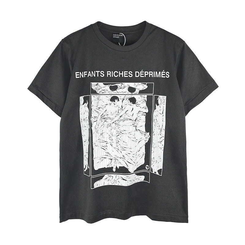 Casual short-sleeved T-shirt, printed cotton
