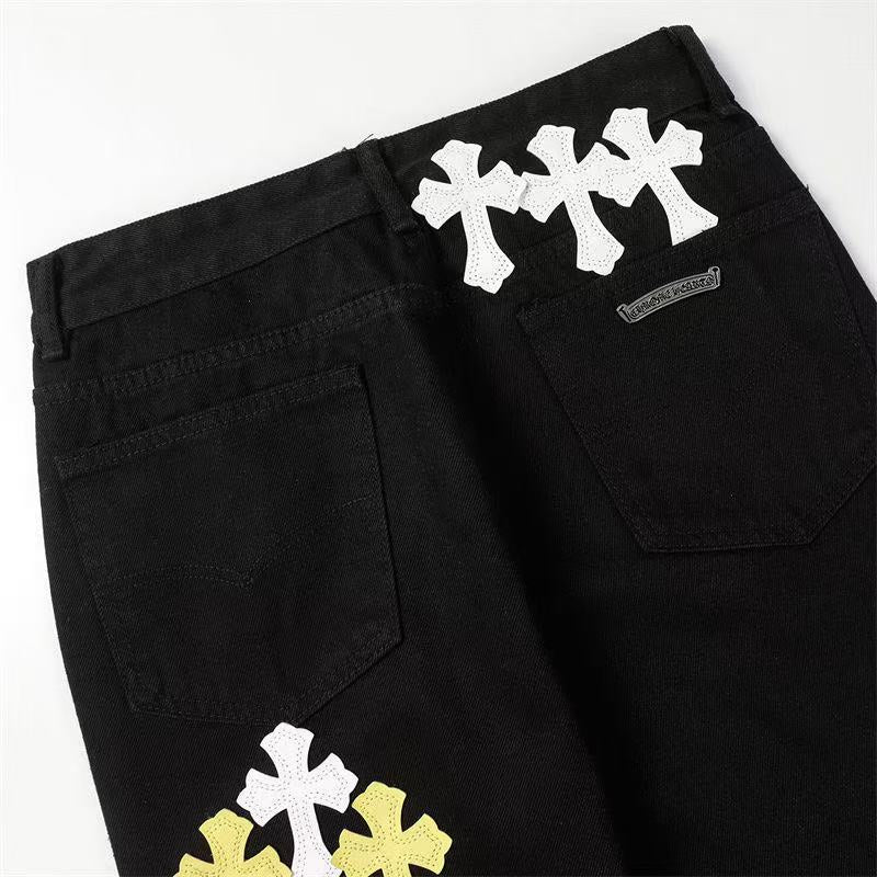 CHROME HEARTS WHITE YELLOW CROSS PATCH JEANS BLACK - netstar®