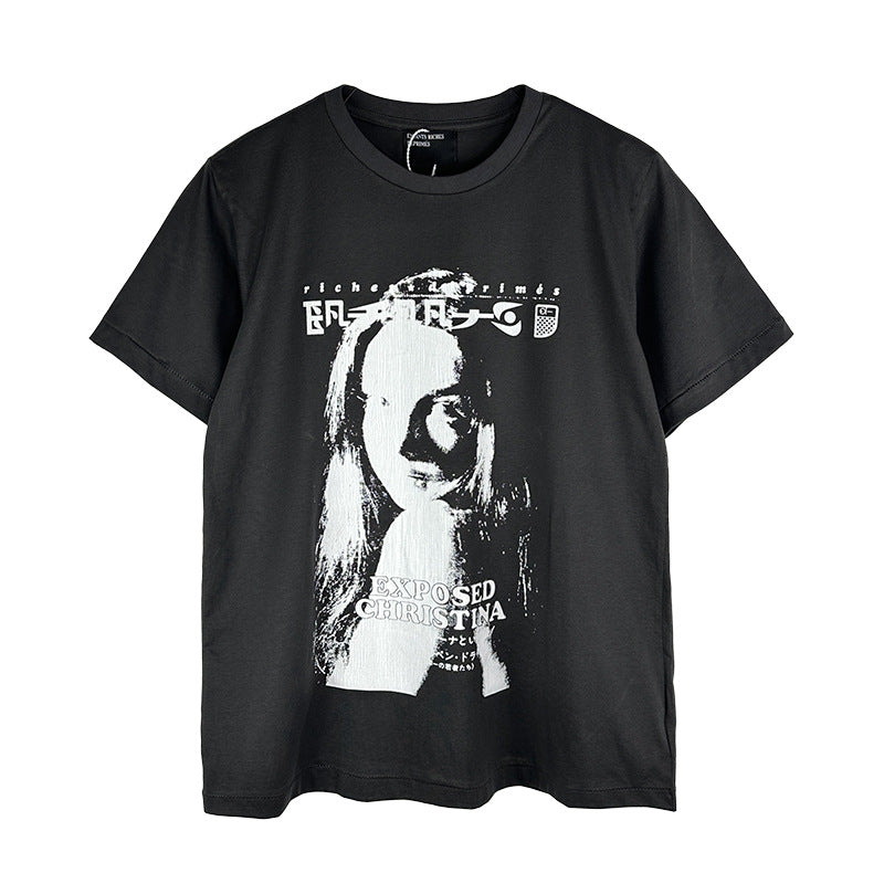 Casual short-sleeved T-shirt, printed cotton