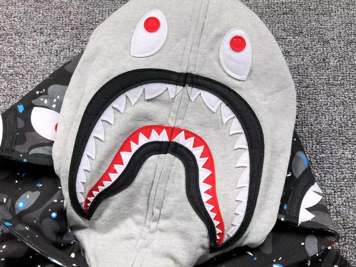 BAPE SPACE CAMO DOUBLE SHARK FULL ZIP HOODIE BLACK - netstar®