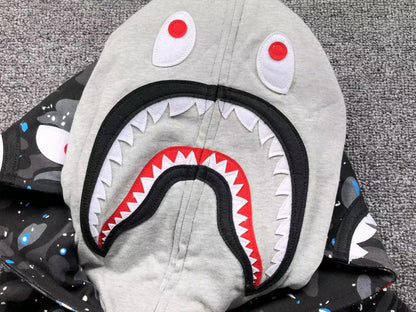 BAPE SPACE CAMO DOUBLE SHARK FULL ZIP HOODIE BLACK - netstar®