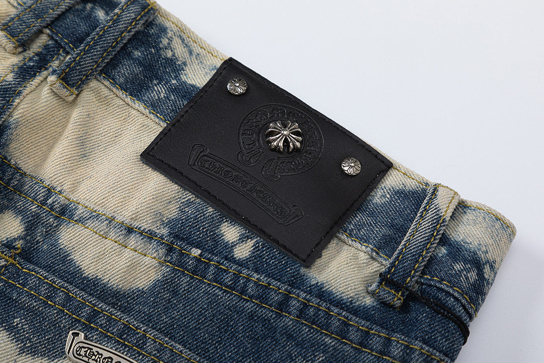 CHROME HEARTS TIE DYE WHITE ORANGE CROSS PATCH JEANS - netstar®