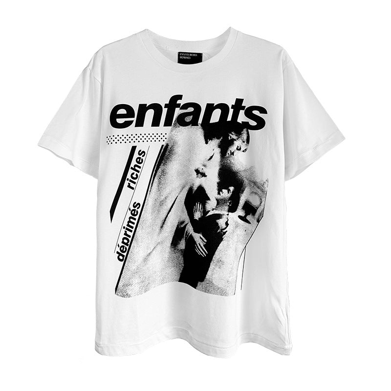 Casual short-sleeved T-shirt, printed cotton