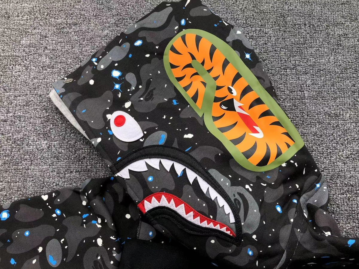BAPE SPACE CAMO DOUBLE SHARK FULL ZIP HOODIE BLACK - netstar®