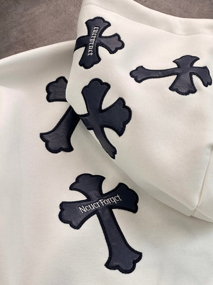 CHROME HEARTS BLACK CROSS PATCH HOODIE WHITE - netstar®