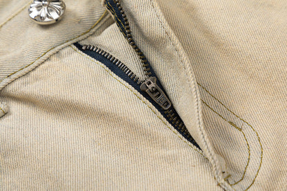 CHROME HEARTS ORANGE BROWN CROSS PATCH JEANS BEIGE - netstar®