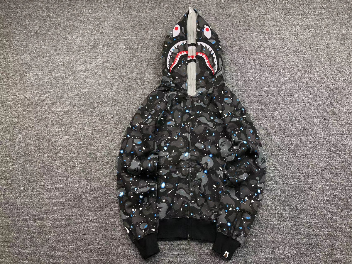 BAPE SPACE CAMO DOUBLE SHARK FULL ZIP HOODIE BLACK - netstar®