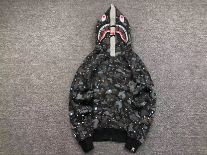 BAPE SPACE CAMO DOUBLE SHARK FULL ZIP HOODIE BLACK - netstar®