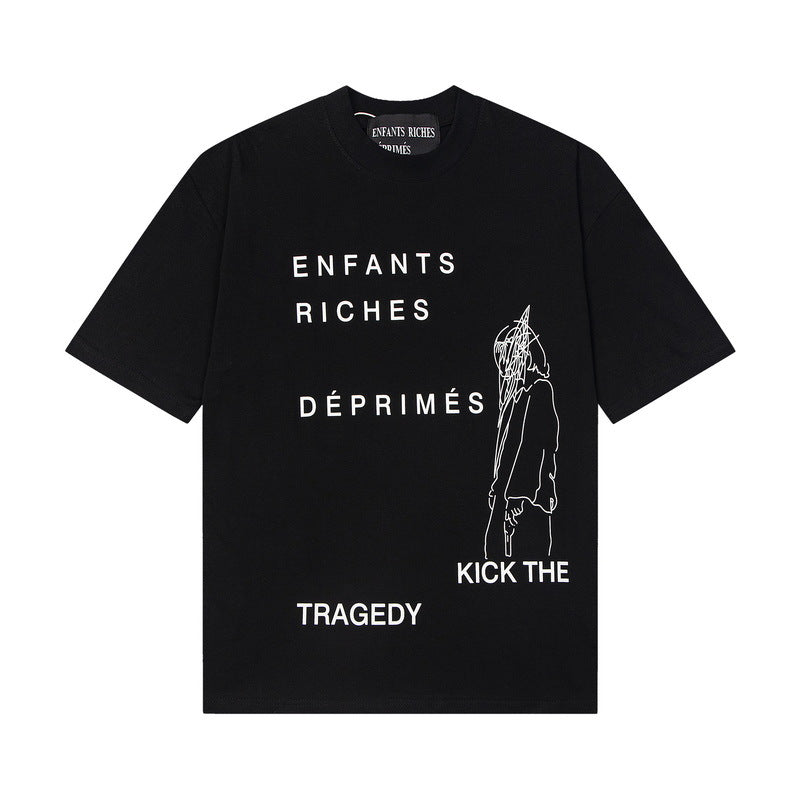 Casual short-sleeved T-shirt, printed cotton