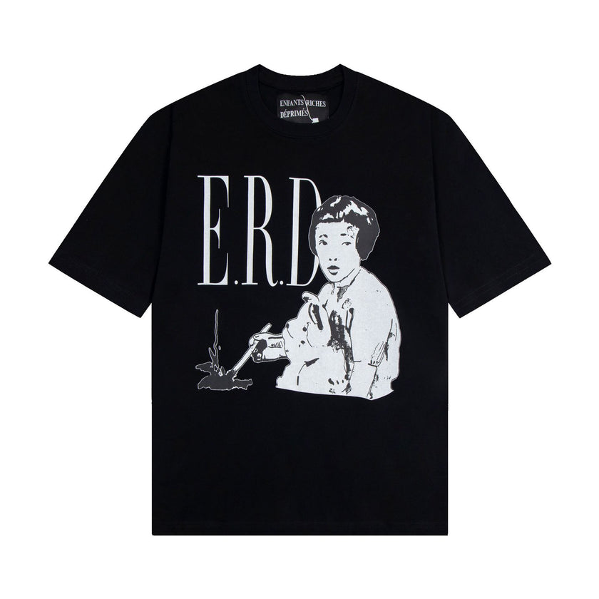 Casual short-sleeved T-shirt, printed cotton