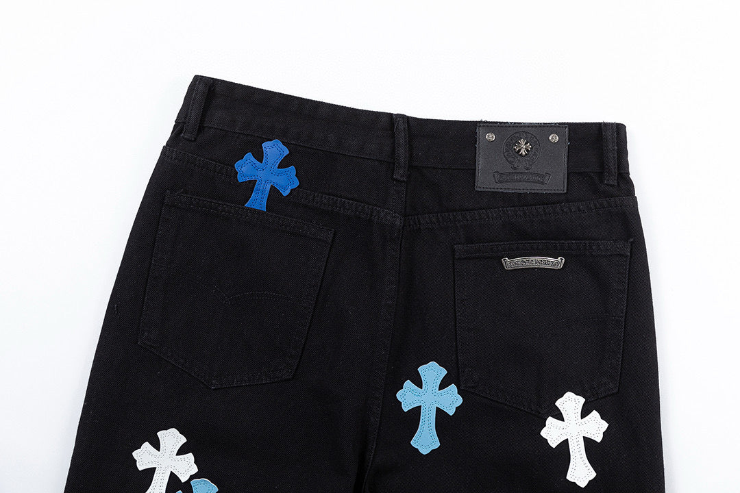 CHROME HEARTS BLUE CROSS PATCH JEANS BLACK - netstar®
