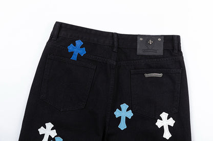 CHROME HEARTS BLUE CROSS PATCH JEANS BLACK - netstar®