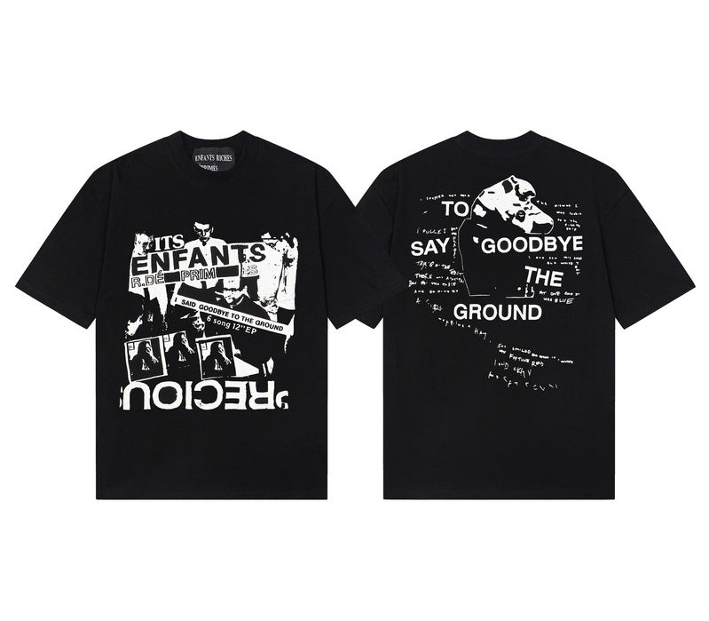 Casual short-sleeved T-shirt, printed cotton