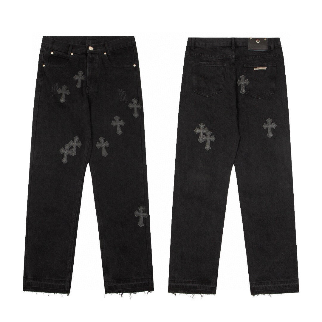 CHROME HEARTS BLACK CROSS PATCH JEANS BLACK - netstar®