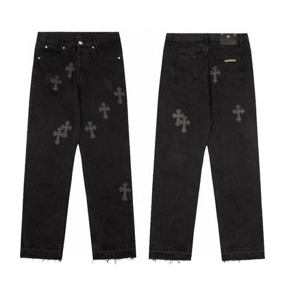 CHROME HEARTS BLACK CROSS PATCH JEANS BLACK - netstar®