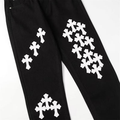 CHROME HEARTS WHITE YELLOW CROSS PATCH JEANS BLACK - netstar®