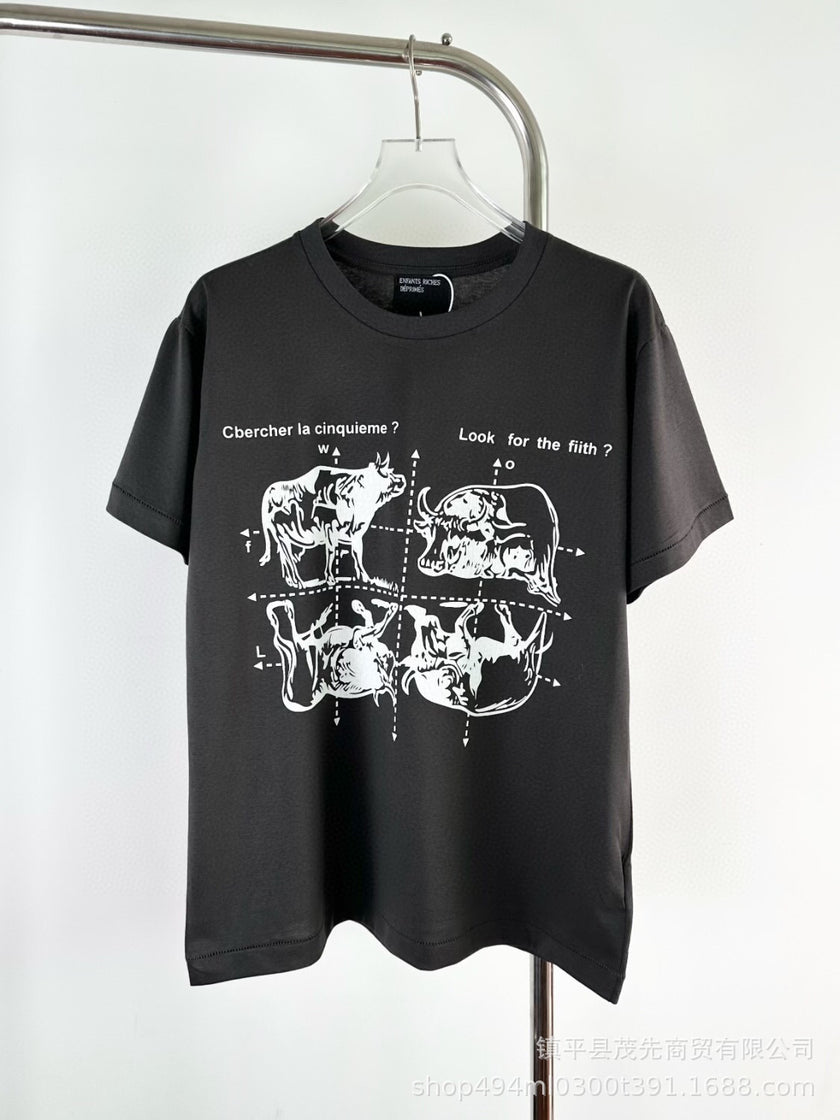 Casual short-sleeved T-shirt, printed cotton