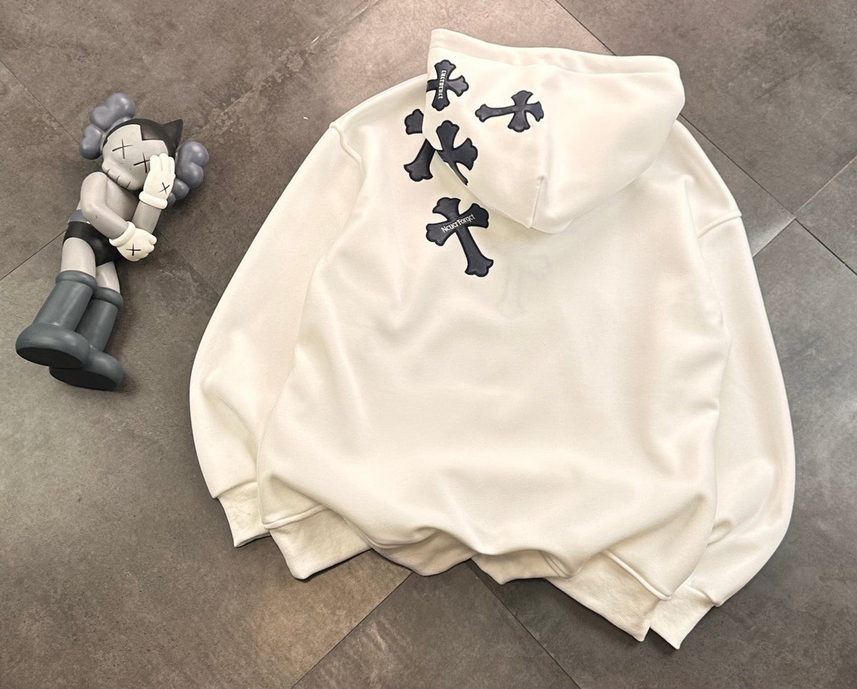 CHROME HEARTS BLACK CROSS PATCH HOODIE WHITE - netstar®