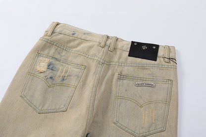 CHROME HEARTS ORANGE BROWN CROSS PATCH JEANS BEIGE - netstar®