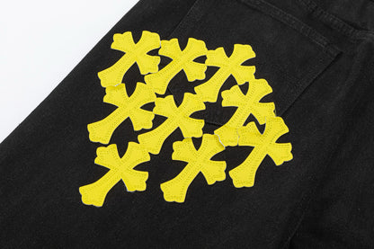 CHROME HEARTS YELLOW CROSS PATCH JEANS BLACK - netstar®