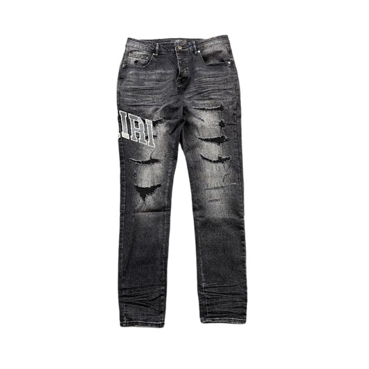 AMIRI VARSITY LOGO REPAIR JEANS - netstar®
