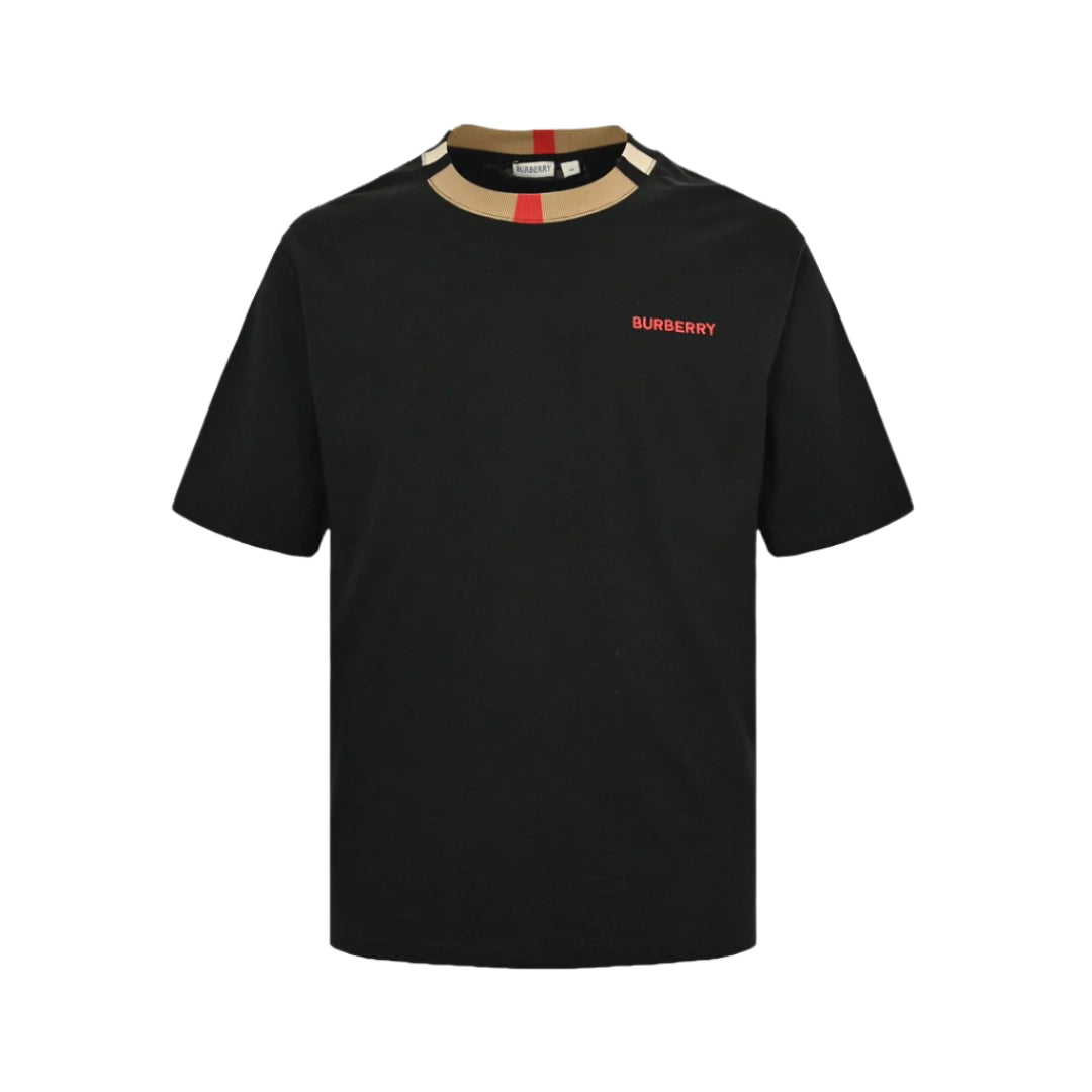 BURBERRY CHECK COLLAR T-SHIRT BLACK