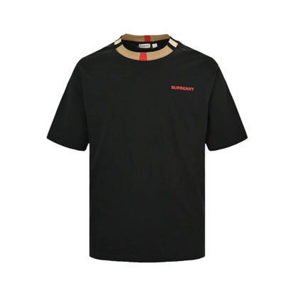 BURBERRY CHECK COLLAR T-SHIRT BLACK