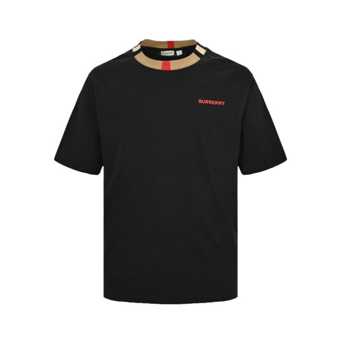 BURBERRY CHECK COLLAR T-SHIRT BLACK