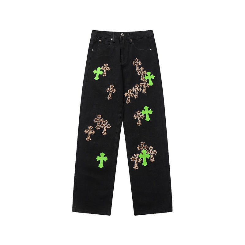 CHROME HEARTS JEANS BLACK GREEN LEOPARD - netstar®