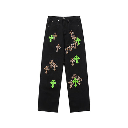 CHROME HEARTS JEANS BLACK GREEN LEOPARD - netstar®