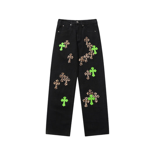 CHROME HEARTS JEANS BLACK GREEN LEOPARD - netstar®