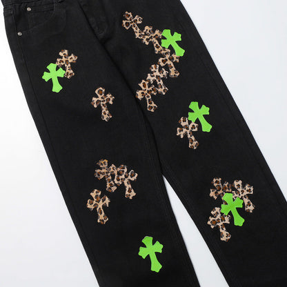 CHROME HEARTS JEANS BLACK GREEN LEOPARD - netstar®