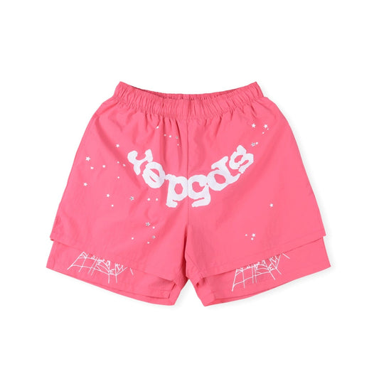 SP5DER OG WEB DOUBLE LAYER SHORTS PINK - netstar