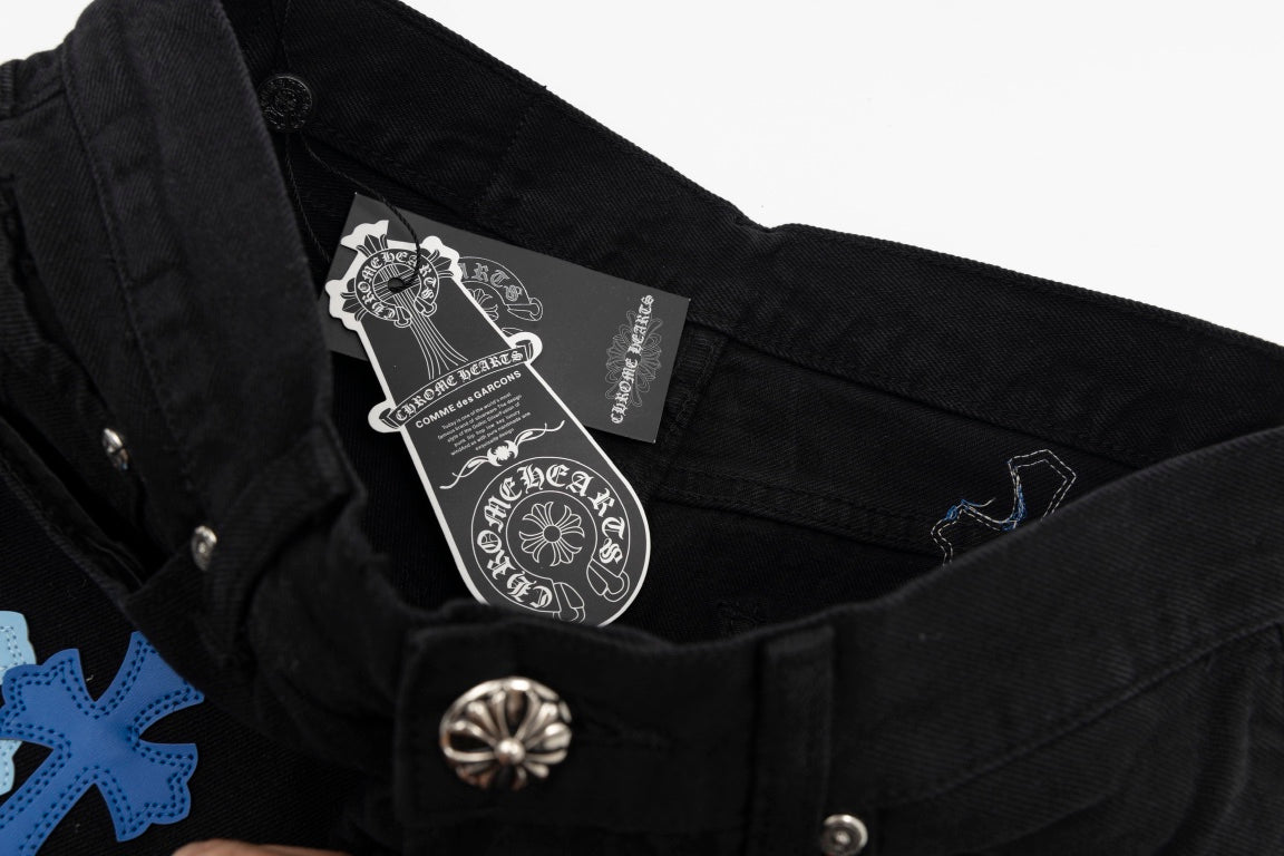CHROME HEARTS MULTICOLOR CROSS PATCH JORTS BLACK - netstar®