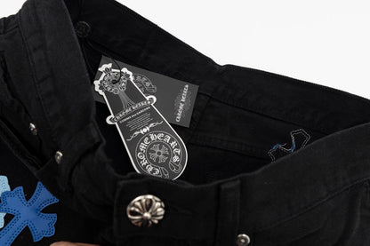 CHROME HEARTS MULTICOLOR CROSS PATCH JORTS BLACK - netstar®