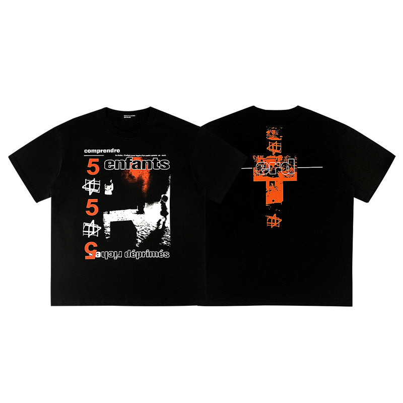 Casual short-sleeved T-shirt, printed cotton