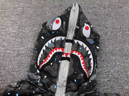 BAPE SPACE CAMO DOUBLE SHARK FULL ZIP HOODIE BLACK - netstar®