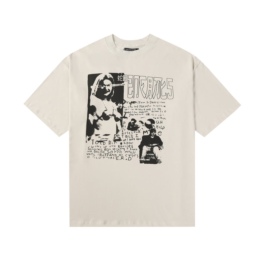 Casual short-sleeved T-shirt, printed cotton