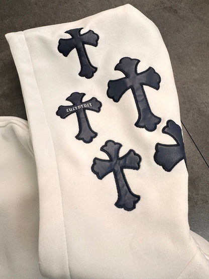 CHROME HEARTS BLACK CROSS PATCH HOODIE WHITE - netstar®