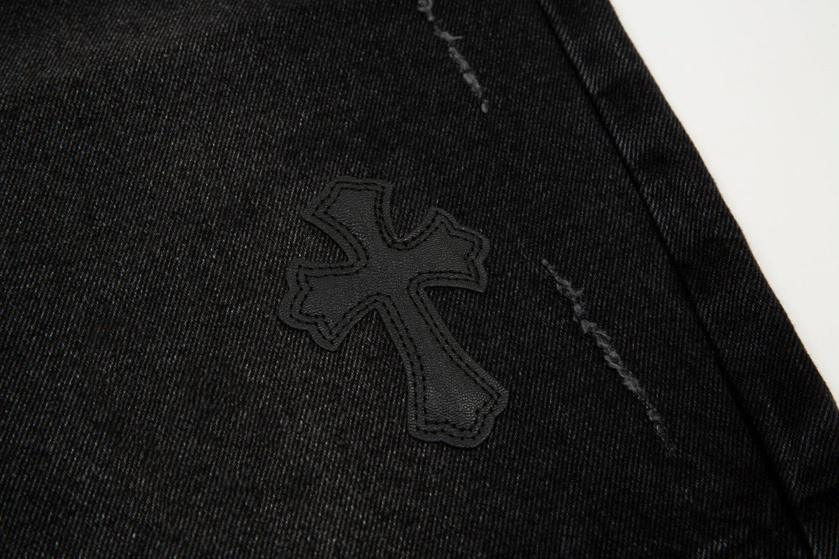 CHROME HEARTS BLACK CROSS PATCH JORTS BLACK - netstar®