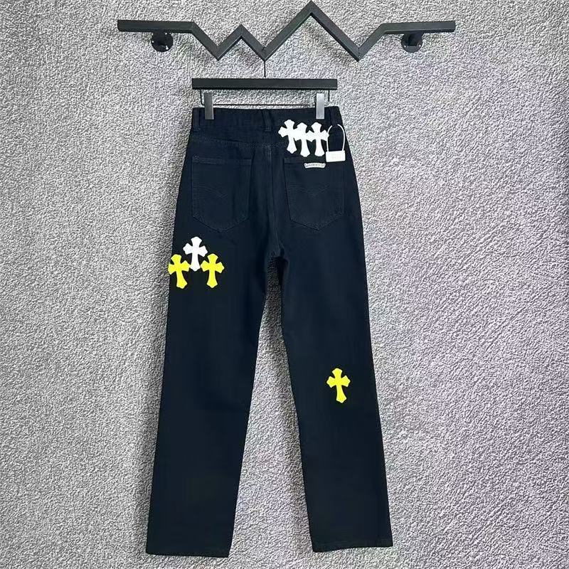 CHROME HEARTS WHITE YELLOW CROSS PATCH JEANS BLACK - netstar®
