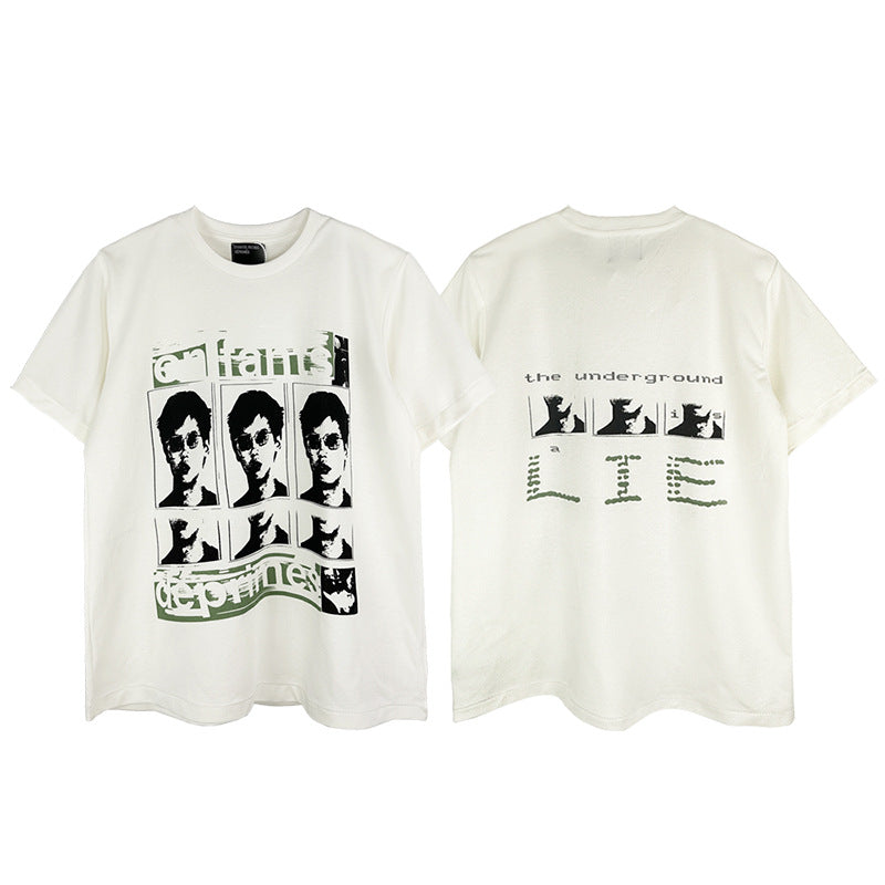 Casual short-sleeved T-shirt, printed cotton