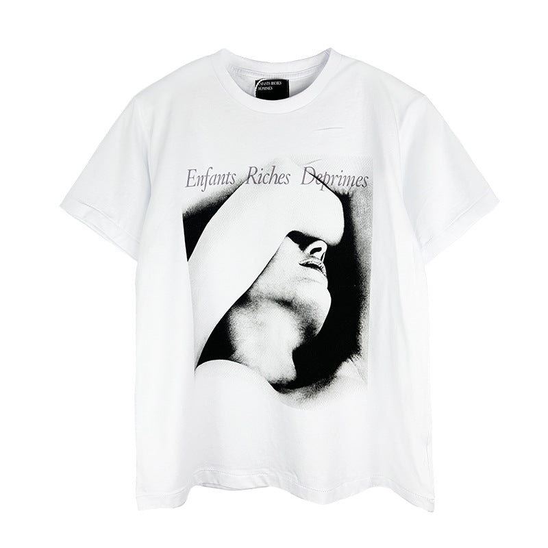 Casual short-sleeved T-shirt, printed cotton