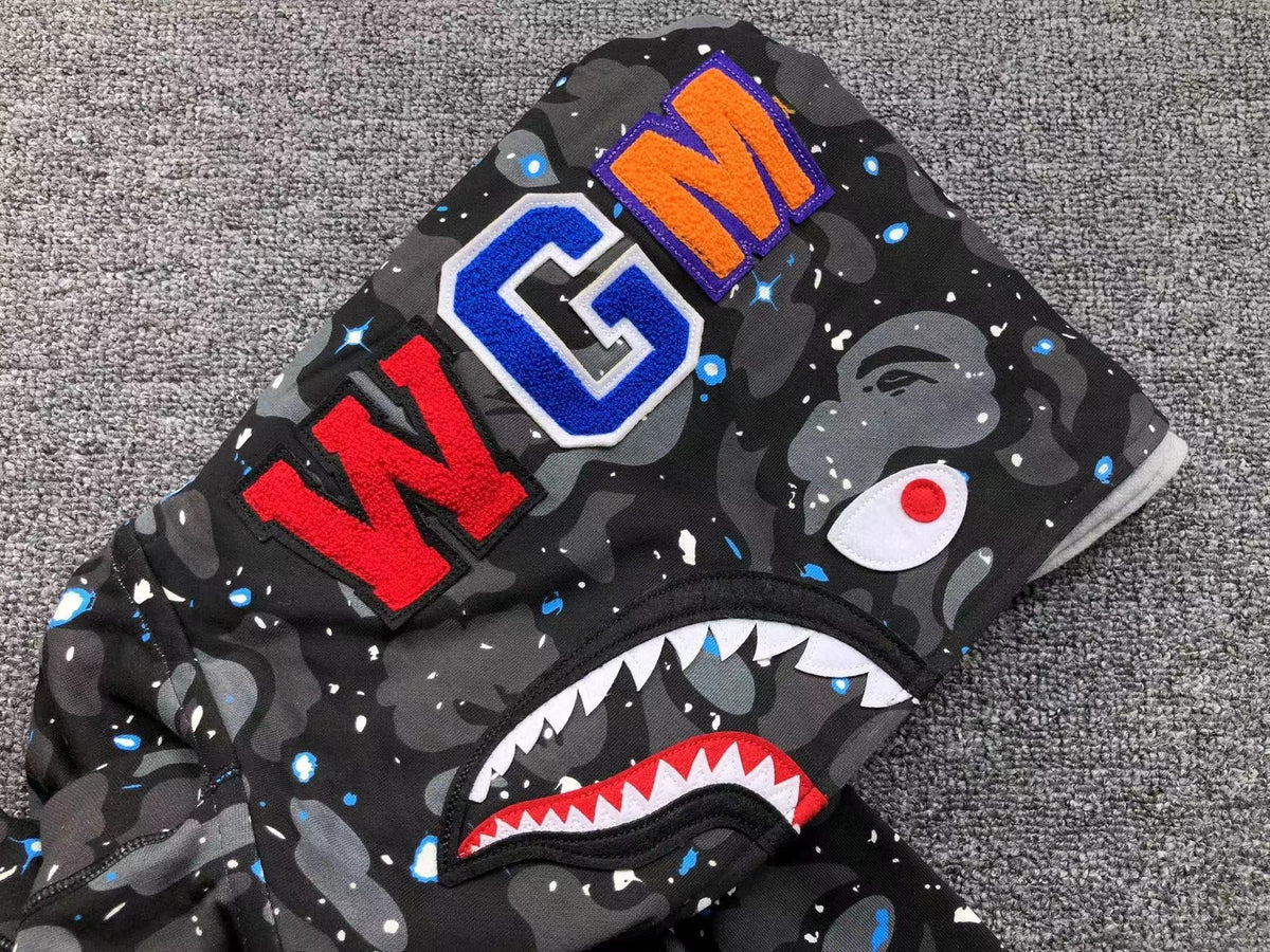 BAPE SPACE CAMO DOUBLE SHARK FULL ZIP HOODIE BLACK - netstar®